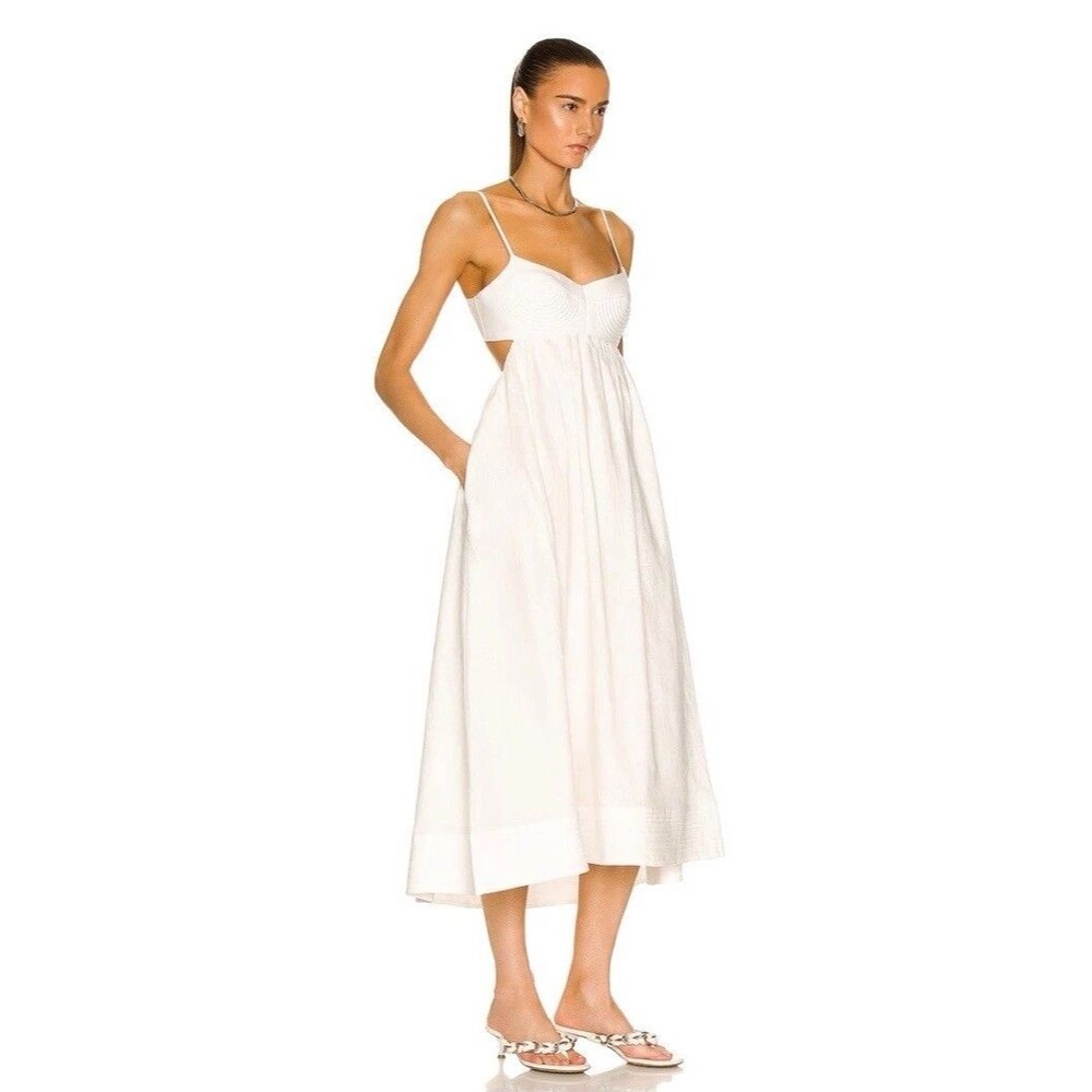 Zimmermann Women's Rosa Bralette Linen Midi Ivory Dress Size 8 NWT
